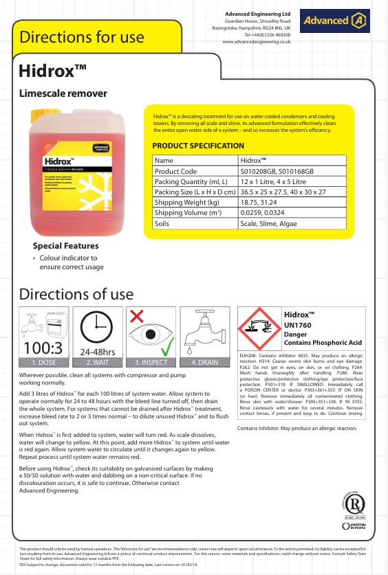 Advanced Hidrox™ Internal Pipework Limescale Remover 5L
