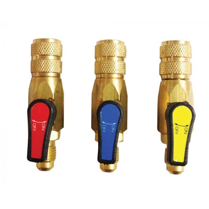 مجموعة صمامات كروية من 3 قطع من نوع Javac EL33021-RBY، مقاس 1/4 بوصة SAE، ألوان أحمر، أزرق، أصفر