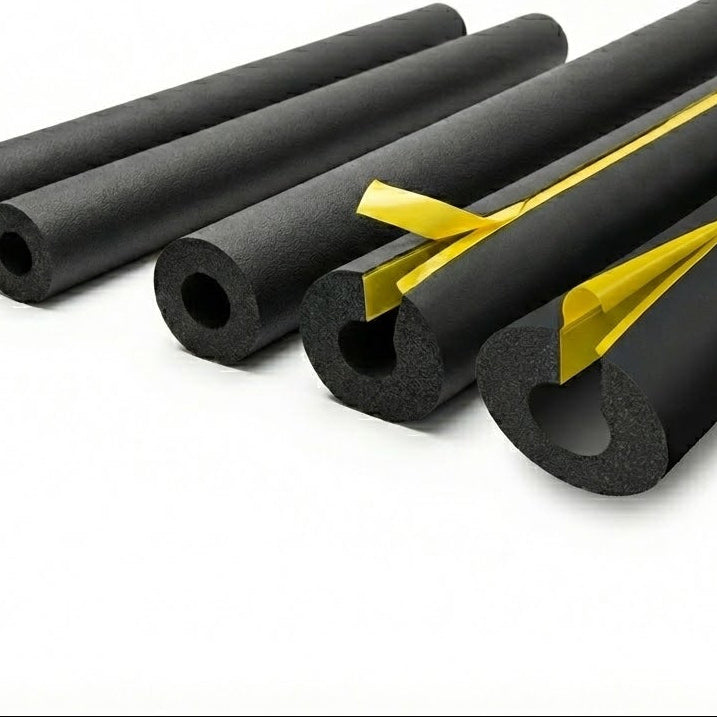 K-FLEX ST Elastomeric pipe insulation with a yellow stripe on a white background