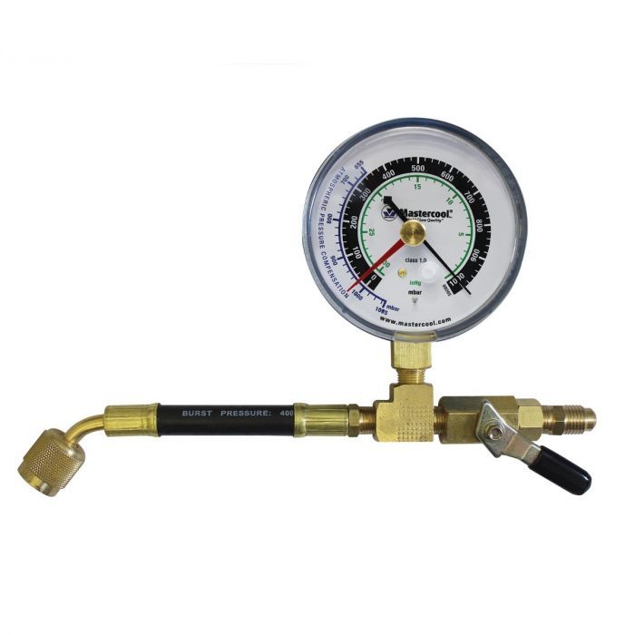 Mastercool Analog Vacuum Gauge with Control Valve 1/4“ flare female x 1/4“ flare male