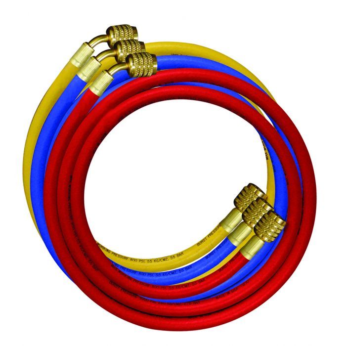 Mastercool Set of 3 x 180cm HD 1/4 inch Charging hoses nylon barrier