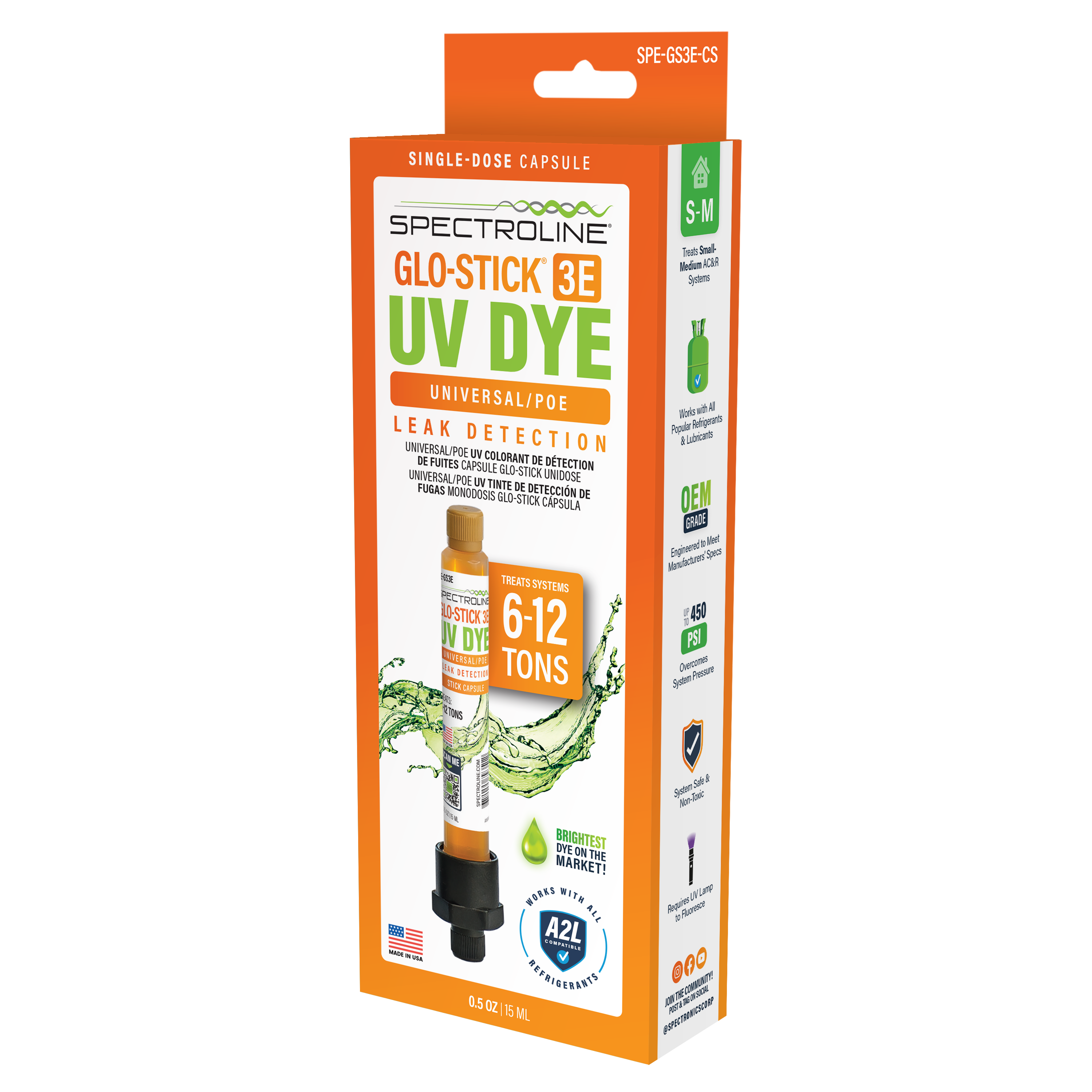 Spectroline Glo-Stick 3E UV Fluorescent Dye Capsule — GS-3/E